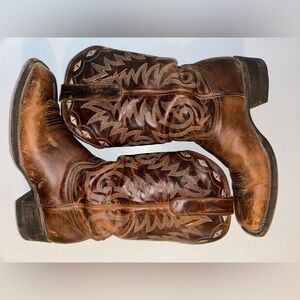 Brown Western Cowboy Boots With Teal Accents
